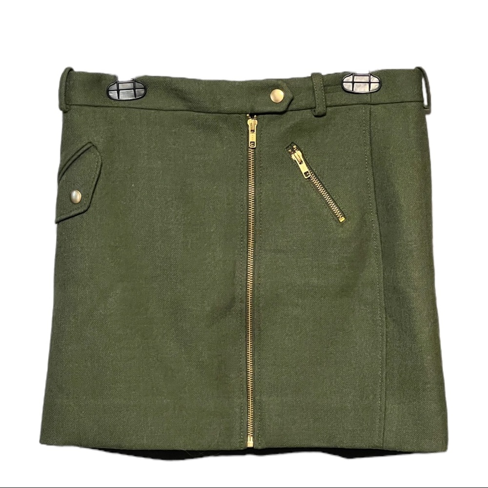 J.Crew Wool Zipper Skirt Ladies Sz 2 Evergreen Moto Mini